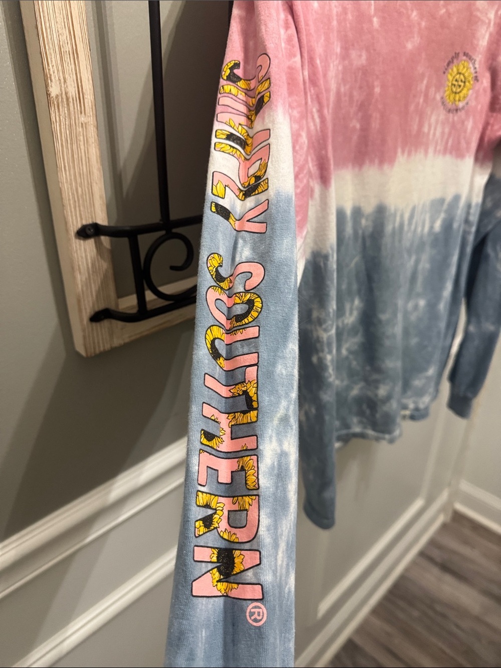 Simply Southern Pink, White & Blue Tie-Dye Long Sleeve Tee M Carpe Diem - Picture 6 of 6